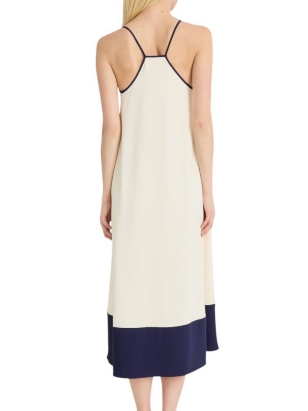 Luxely Navy Cream Slip Midi Dress Coastal Resort NWT Size 6 Vacation Dinner - Picture 2 of 9